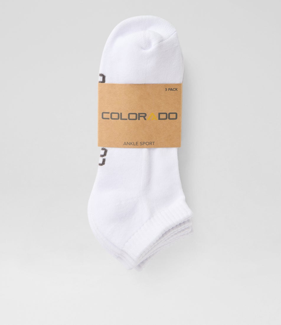 3pk Ankle Sport White Cotton Socks