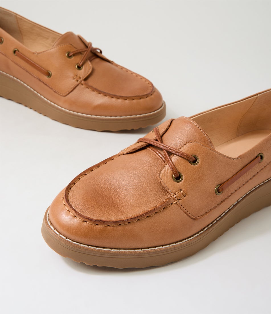 Okies Dark Tan Drambuie Leather Boat Shoes