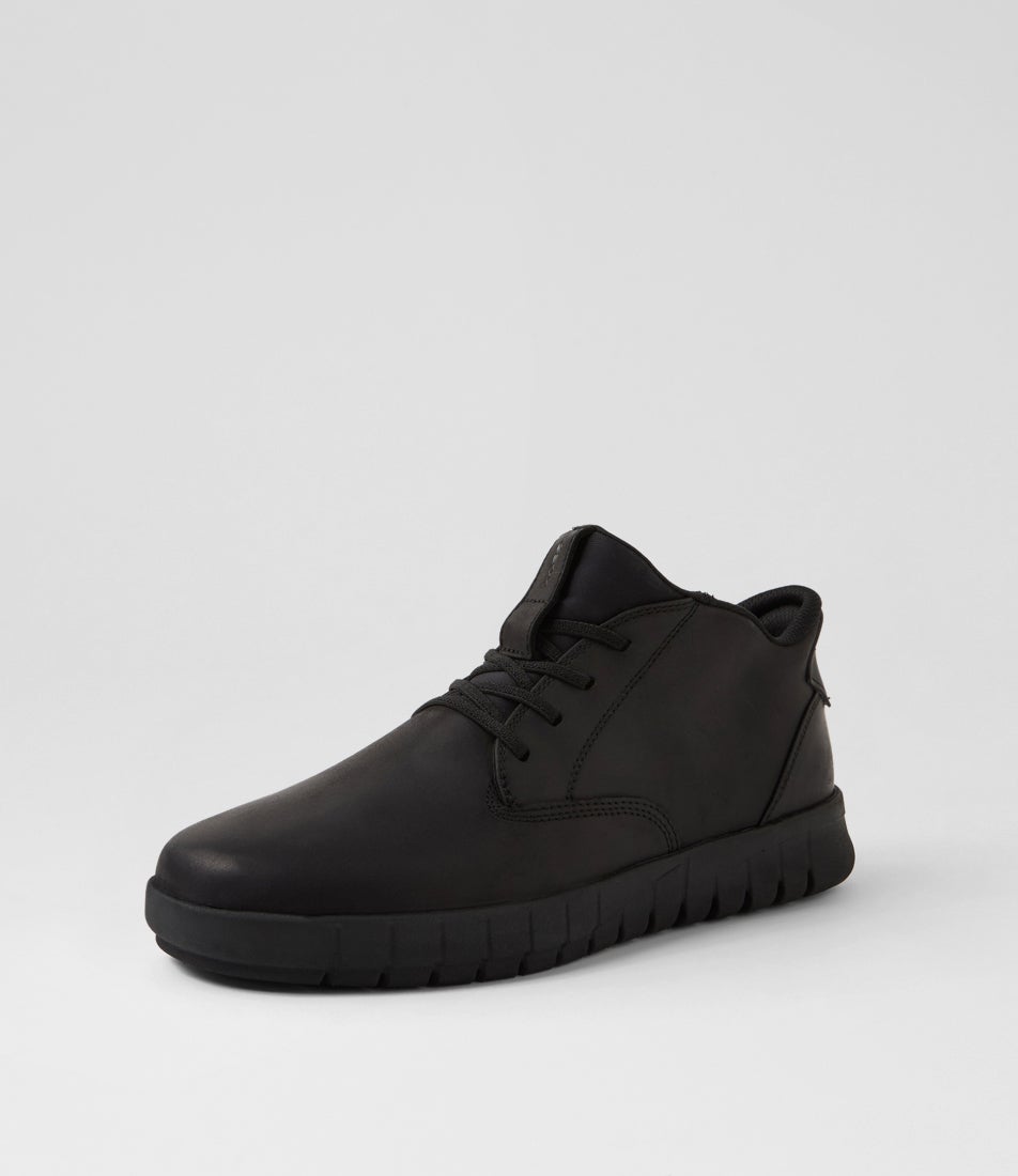 U Flextride Plus Hi Black Leather Lace Up Boots