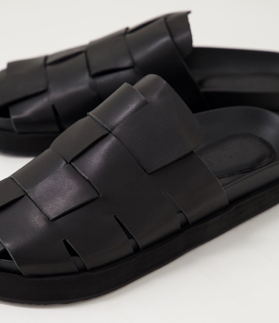 Dune Black Leather Mules
