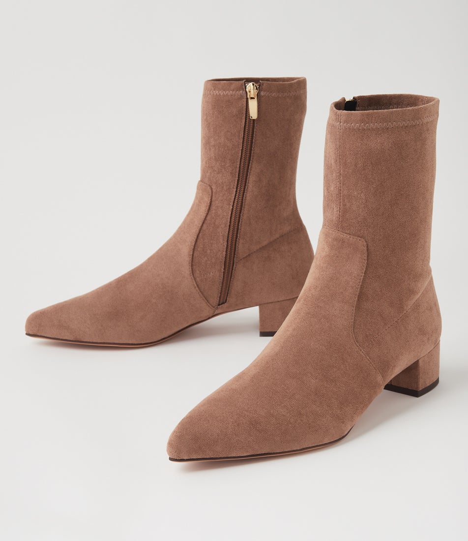 Cared Light Choc Stretch Microsuede Ankle Boots