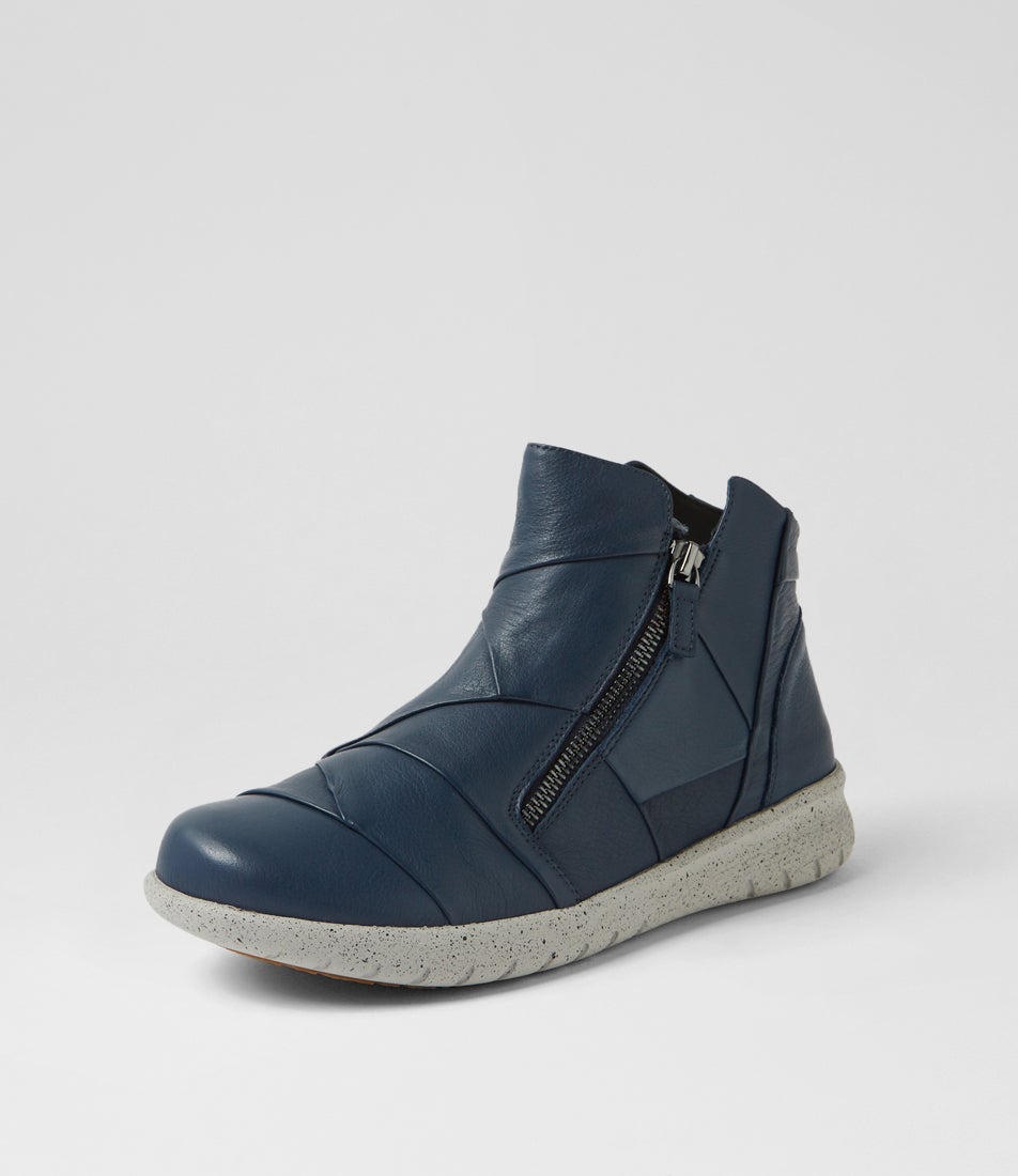 Sisley Xf Navy Leather Ankle Boots