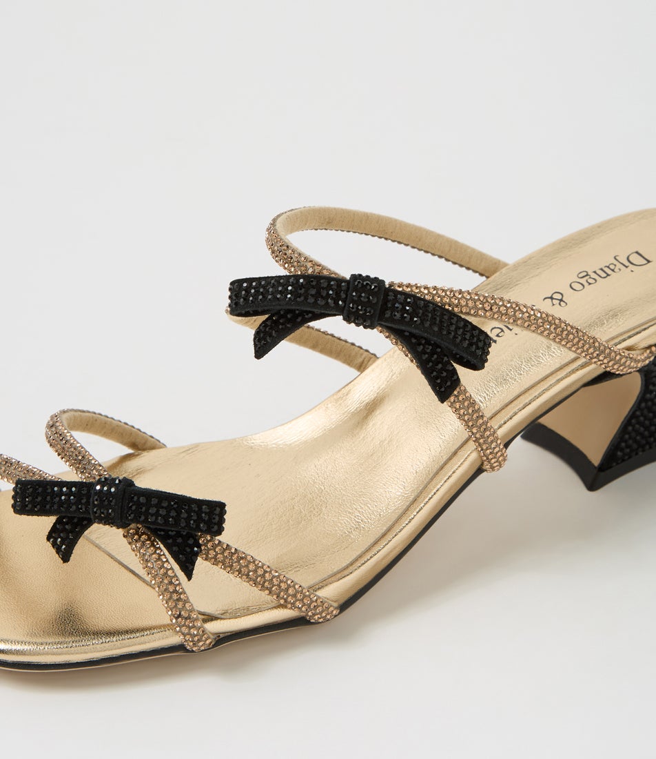 Vikia Gold Black Jewels Leather Sandals