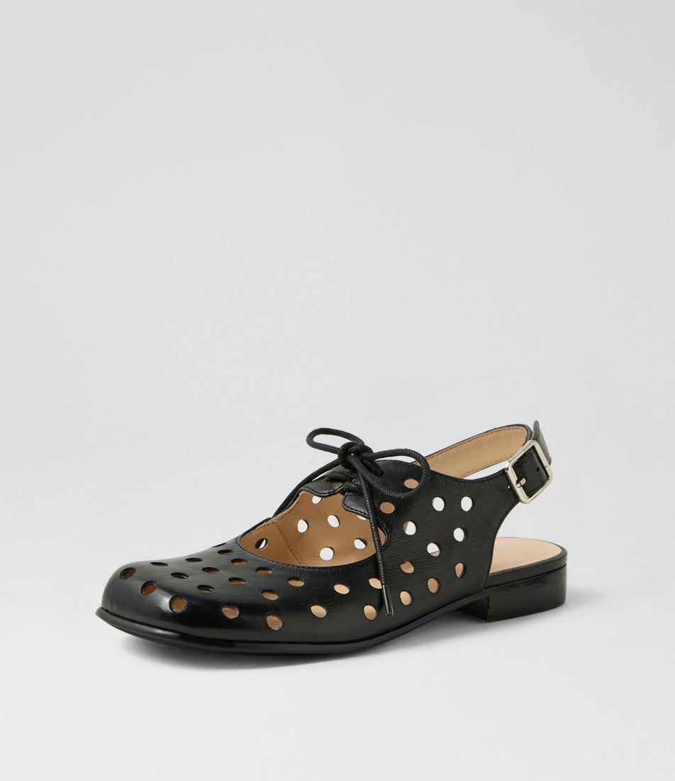 Gemma Black Leather Flat Shoes