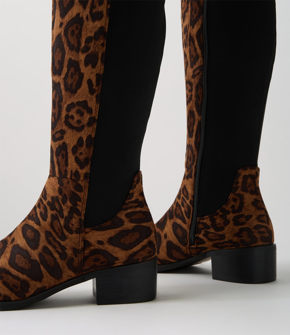 Tejai Leopard Fabric Knee High Boots
