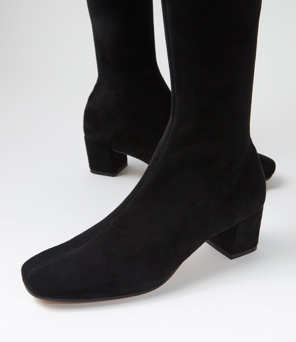 Hayleys Black Stretch Microsuede Knee High Boots
