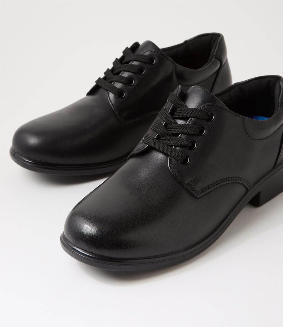 Memo Junior E Black Print Leather Lace Up Flats