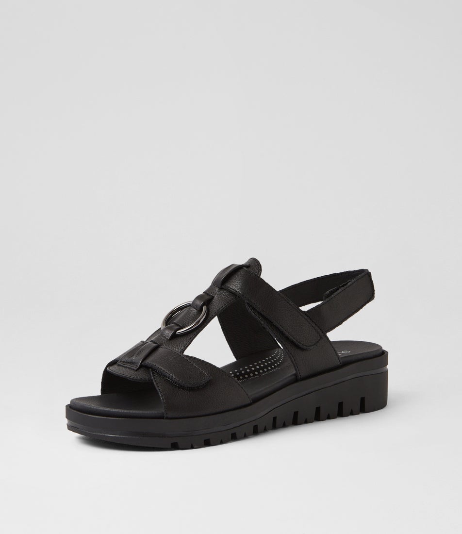 Athleen Black Leather Sandals