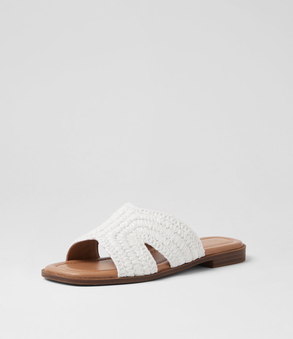 Darcy White Leather Slides