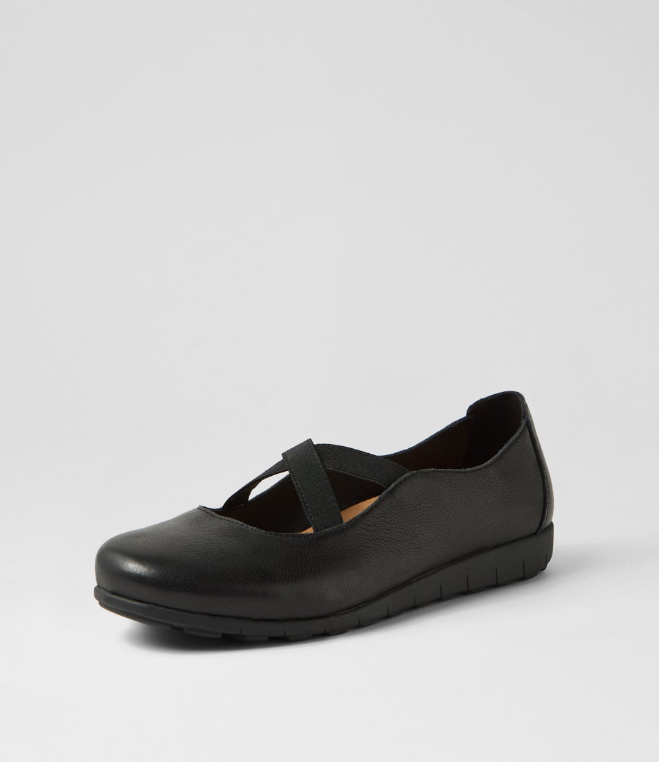 Brookyi Black Wide Fit Leather Flat Shoes