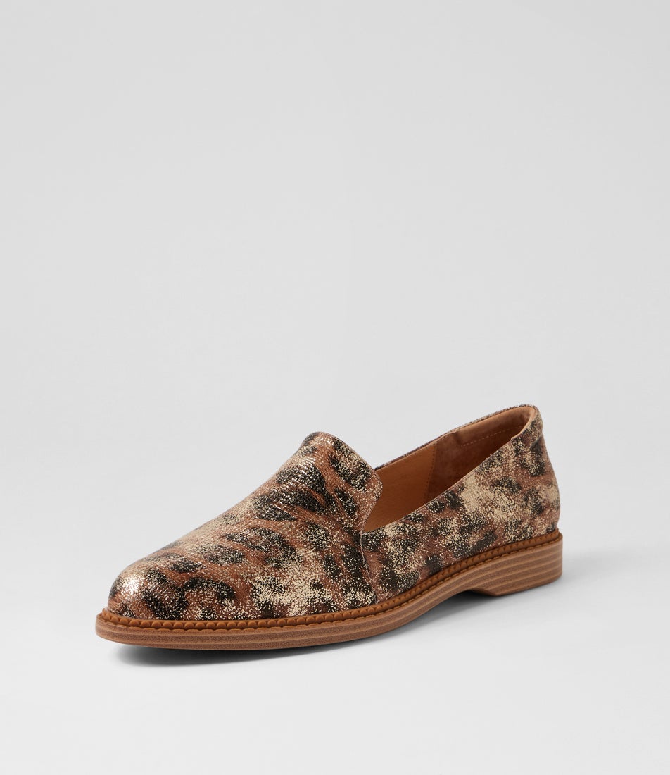 Ericas D Tan Platinum Leopard Leather Flat Shoes