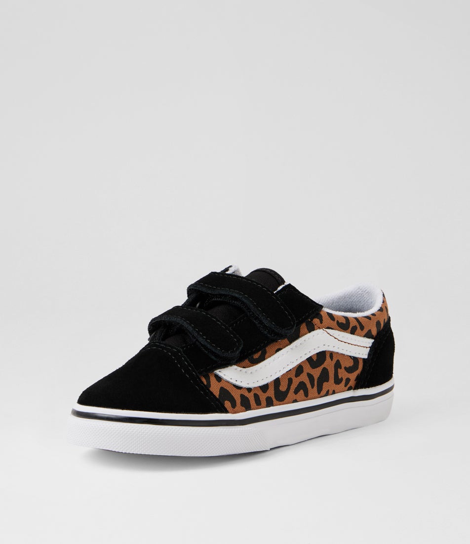 Old Skool Toddler Leopard Black Brown Suede