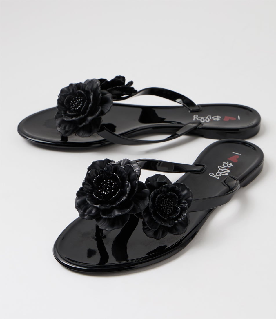 Primrosey Black Jelly Sandals