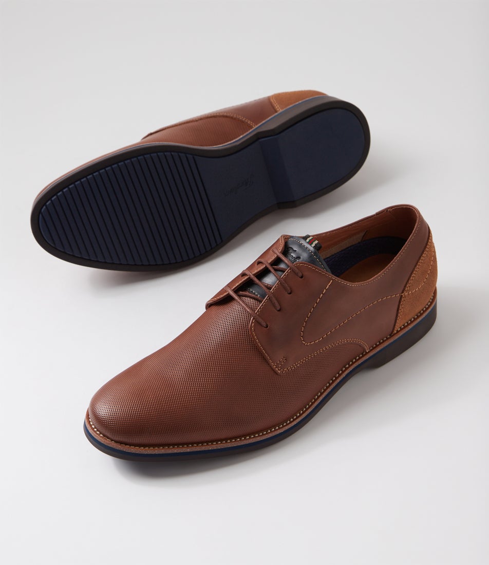 Calabria Print Dark Tan Leather Suede Lace Up Shoes