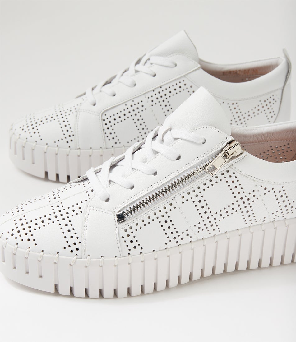 Bowiez White Leather Lace Up Flats