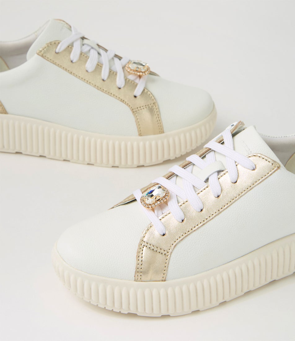 D Graisy G White Light Taupe Mix Leather Sneakers