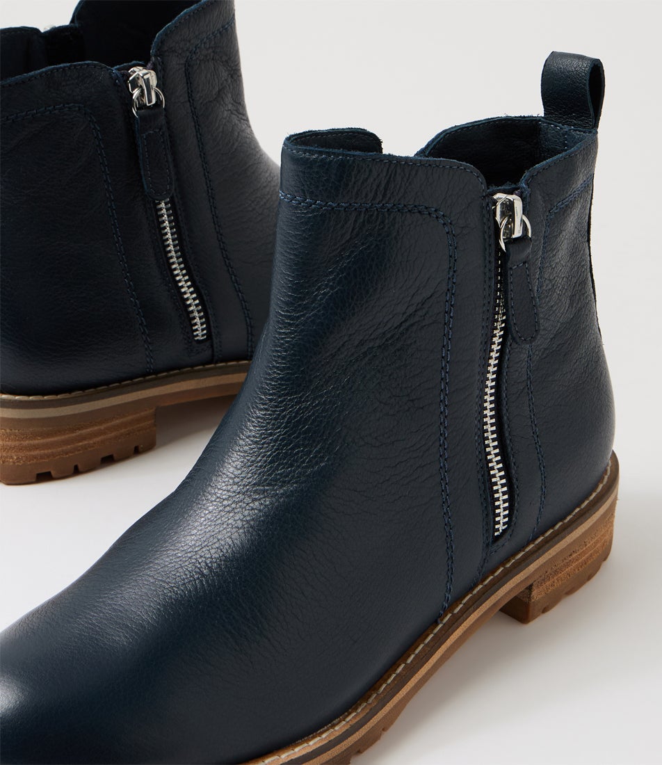 Mabrele W Navy Leather Ankle Boots