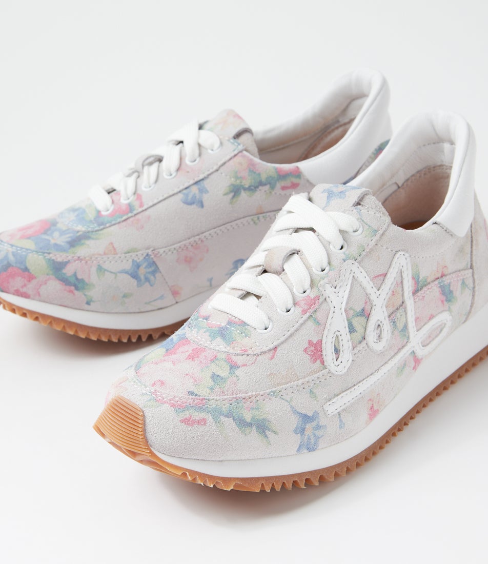 Moodle Pastel Floral White Suede Sneakers