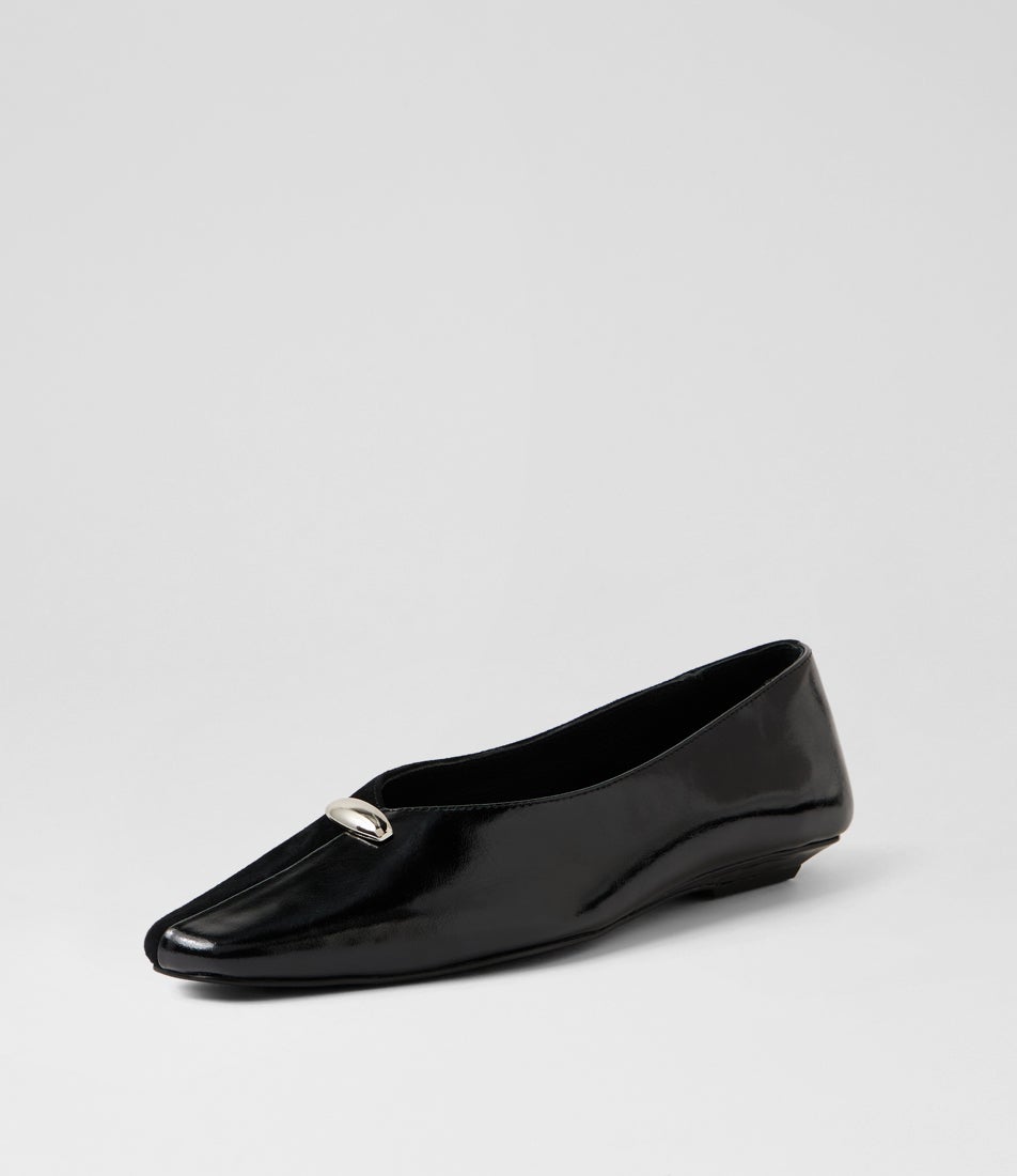 Gigi Black Leather Flat Shoes