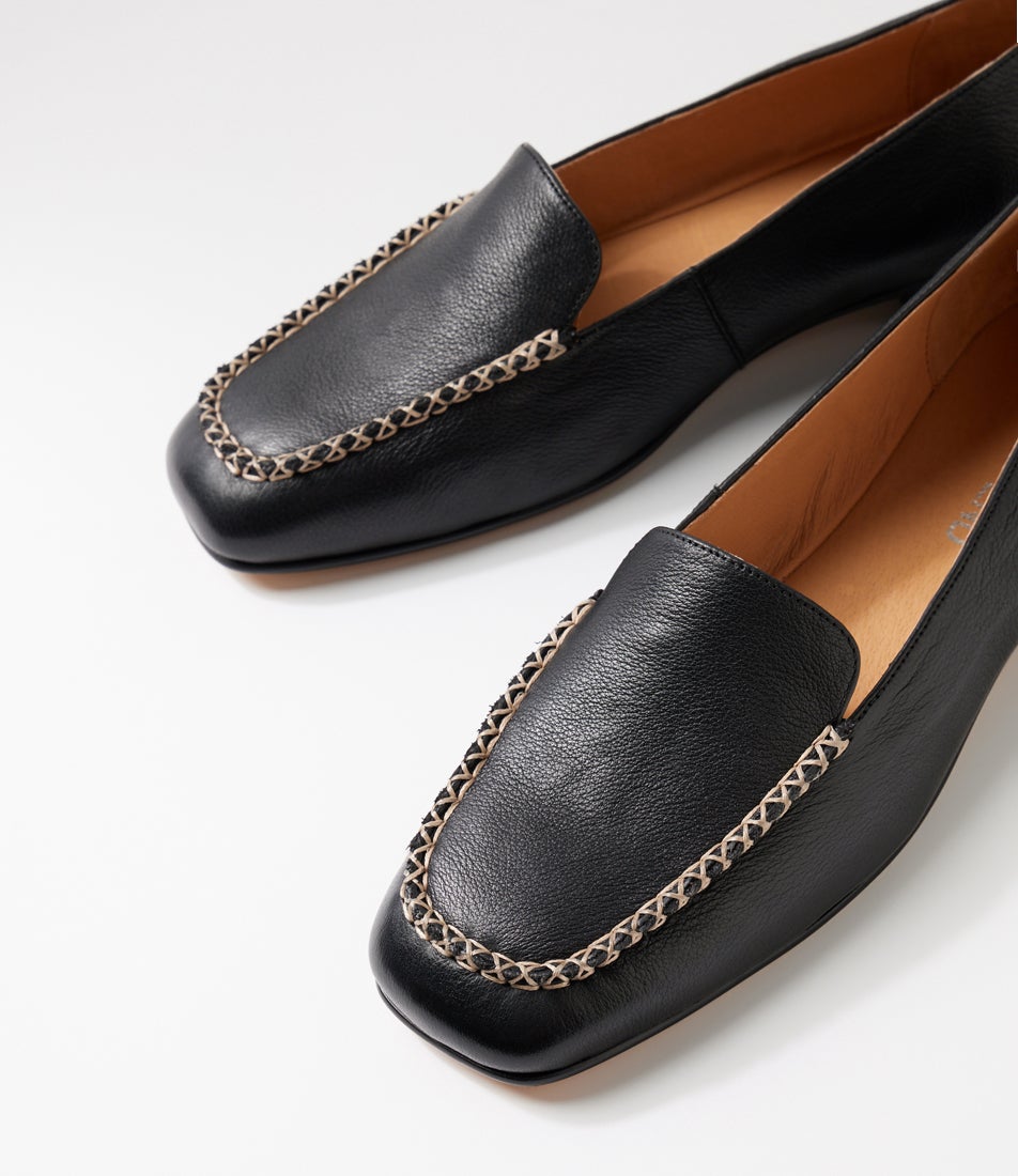 Pansha Black Natural Leather Loafers