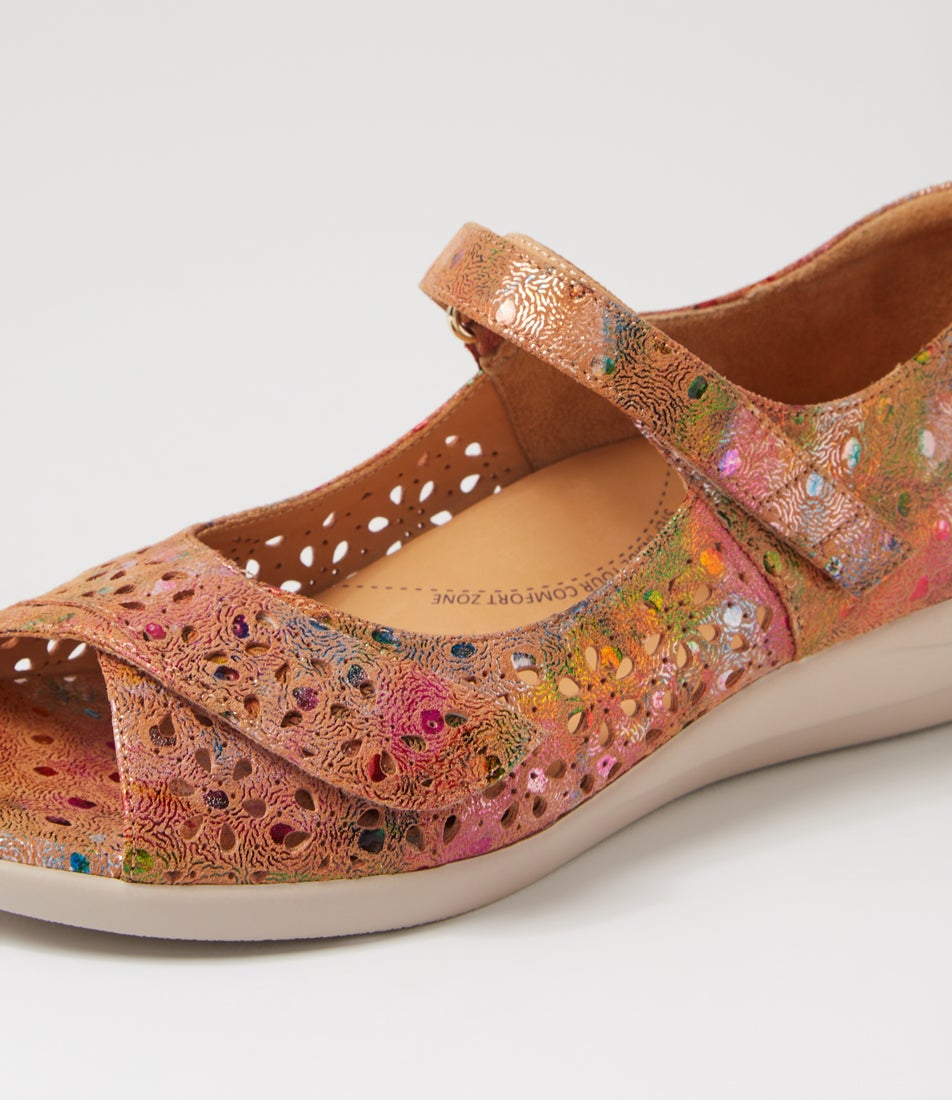 Daffodil W Tan Dot Print Leather Sandals