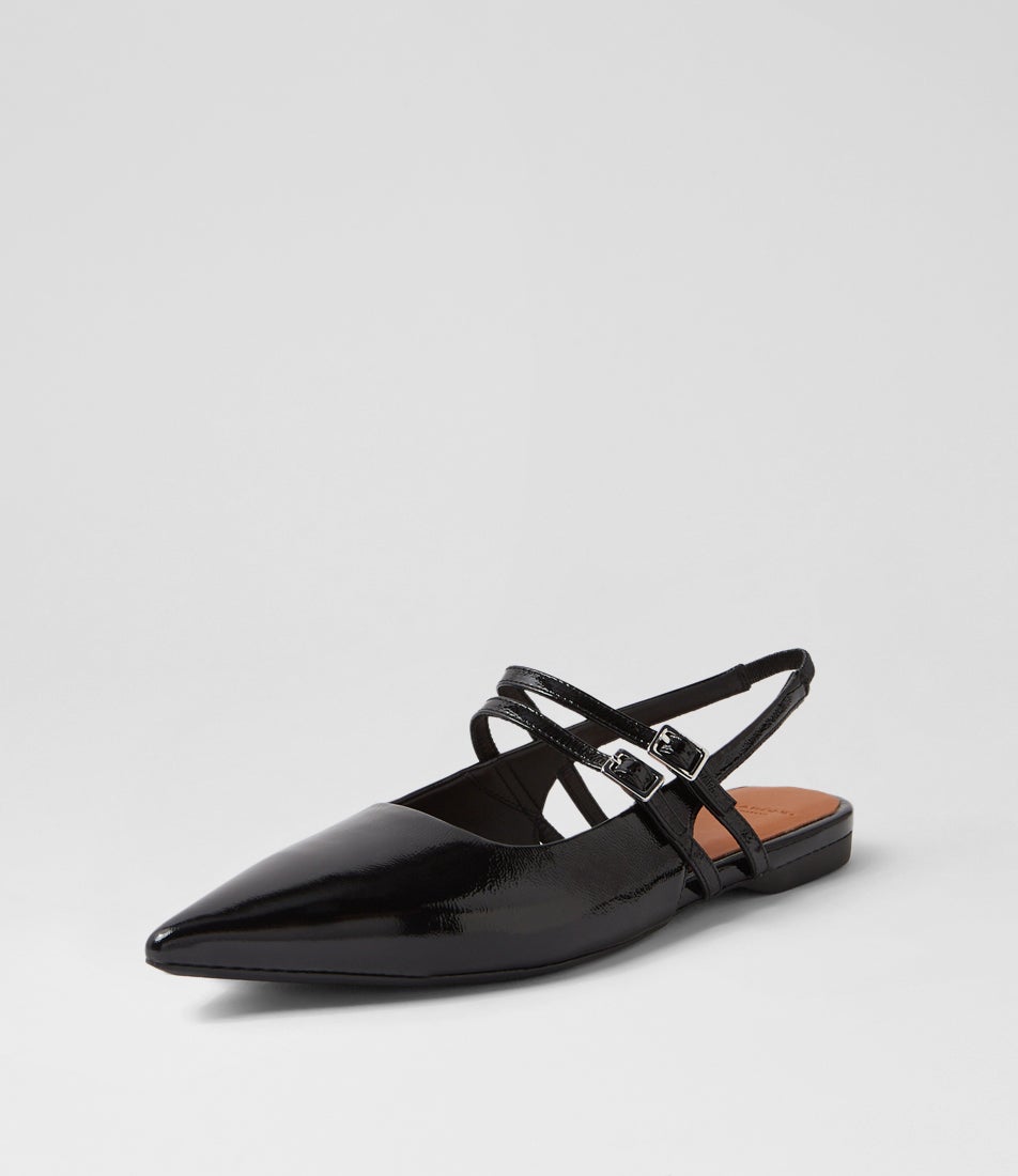 Hermine Buckle Black Patent Leather Flat Shoes