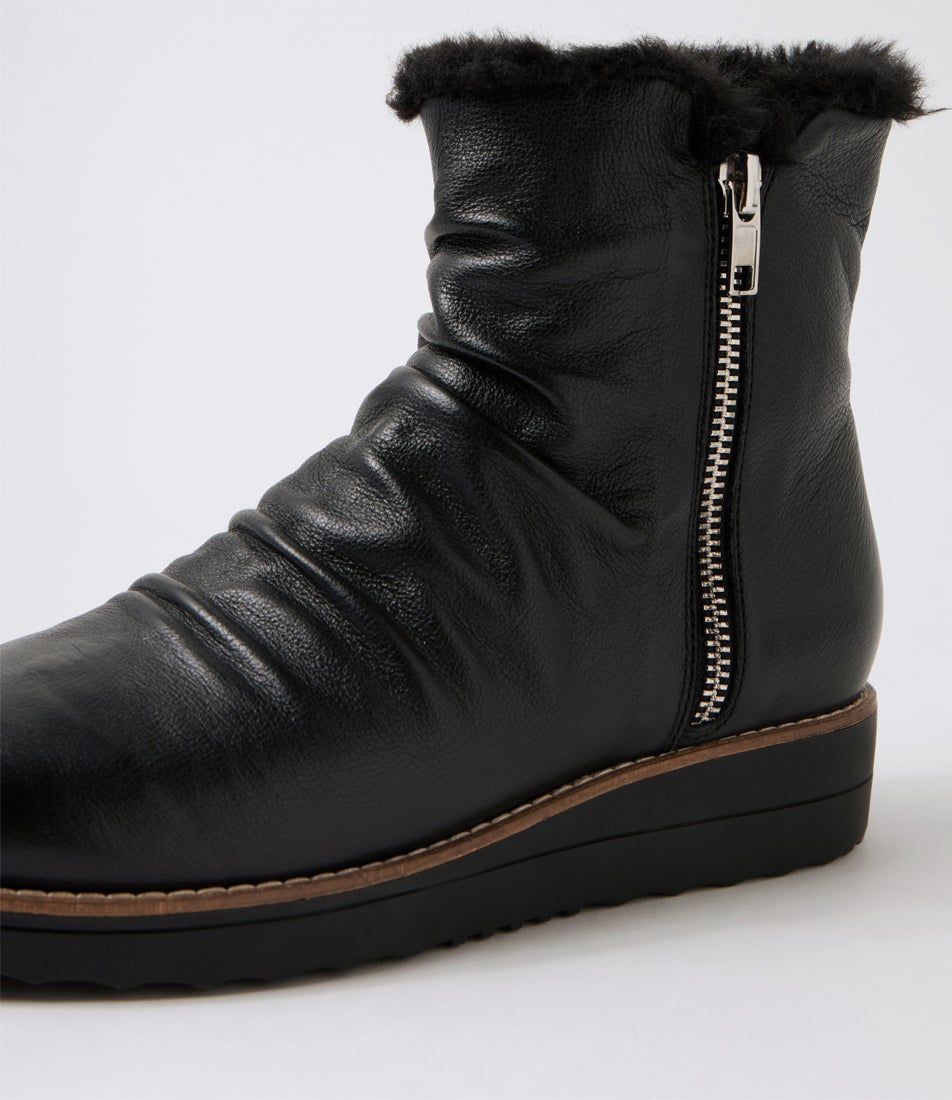 Omage Black Leather Fur Ankle Boots