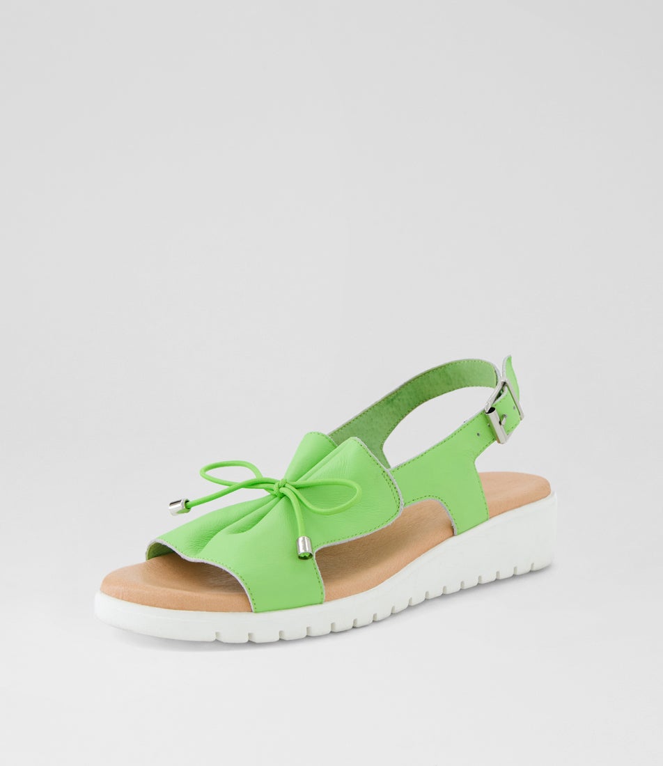 Malika Light Lime White Leather Sandals