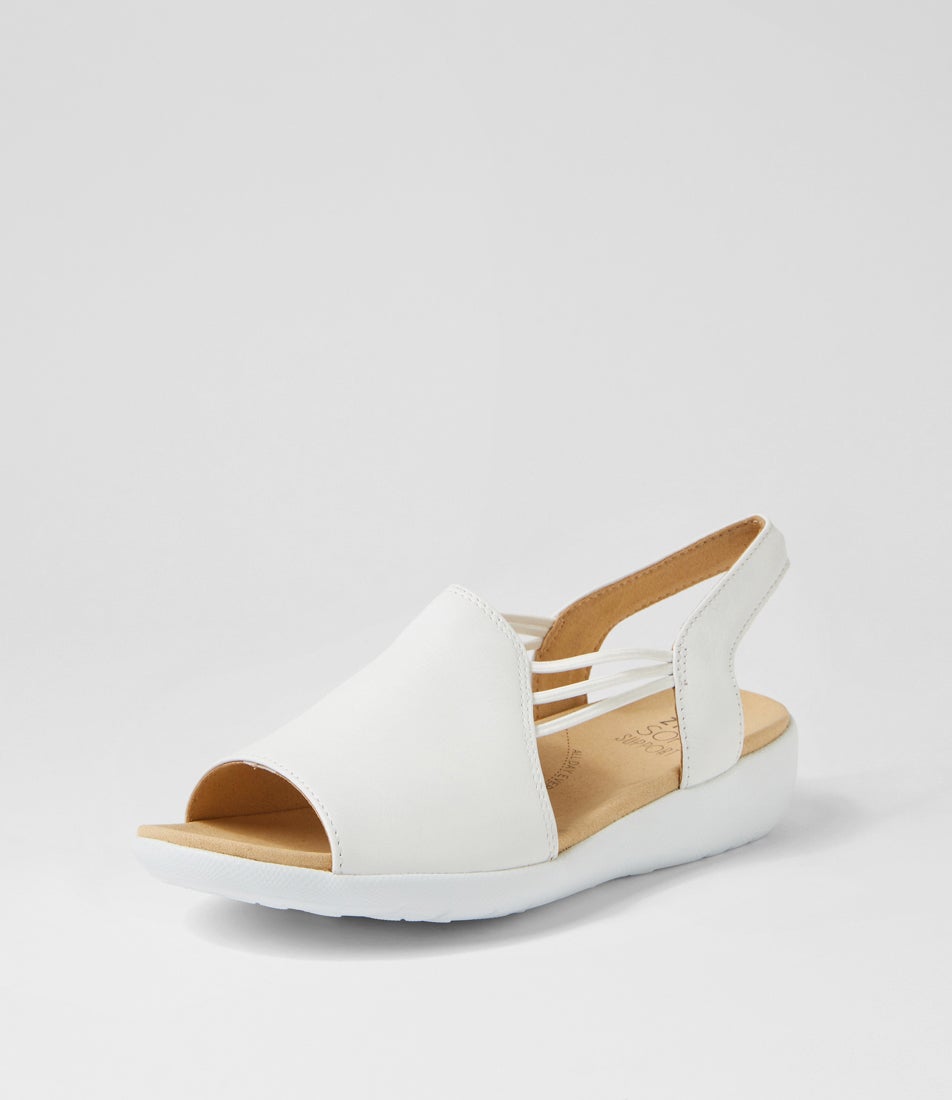 Udhays W White Leather Elastic Sandals