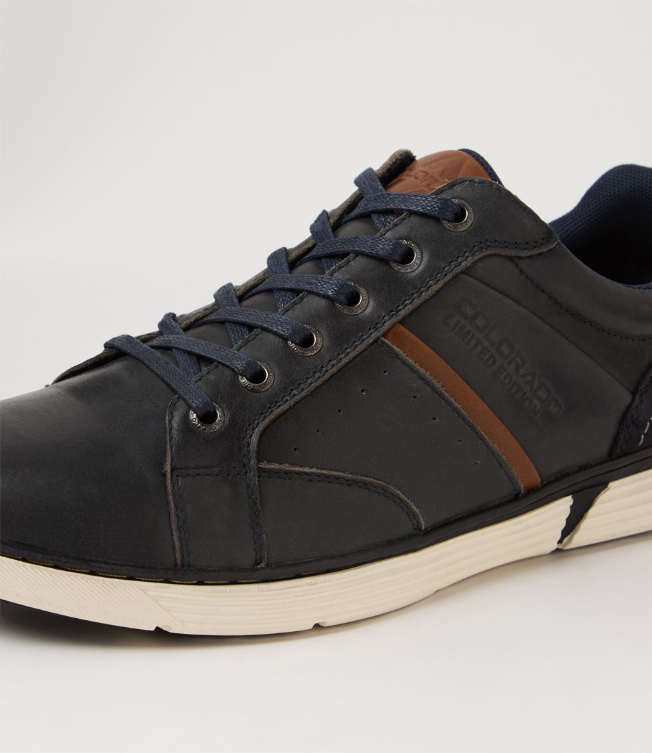 Keffler Navy Pull Up Leather Sneakers