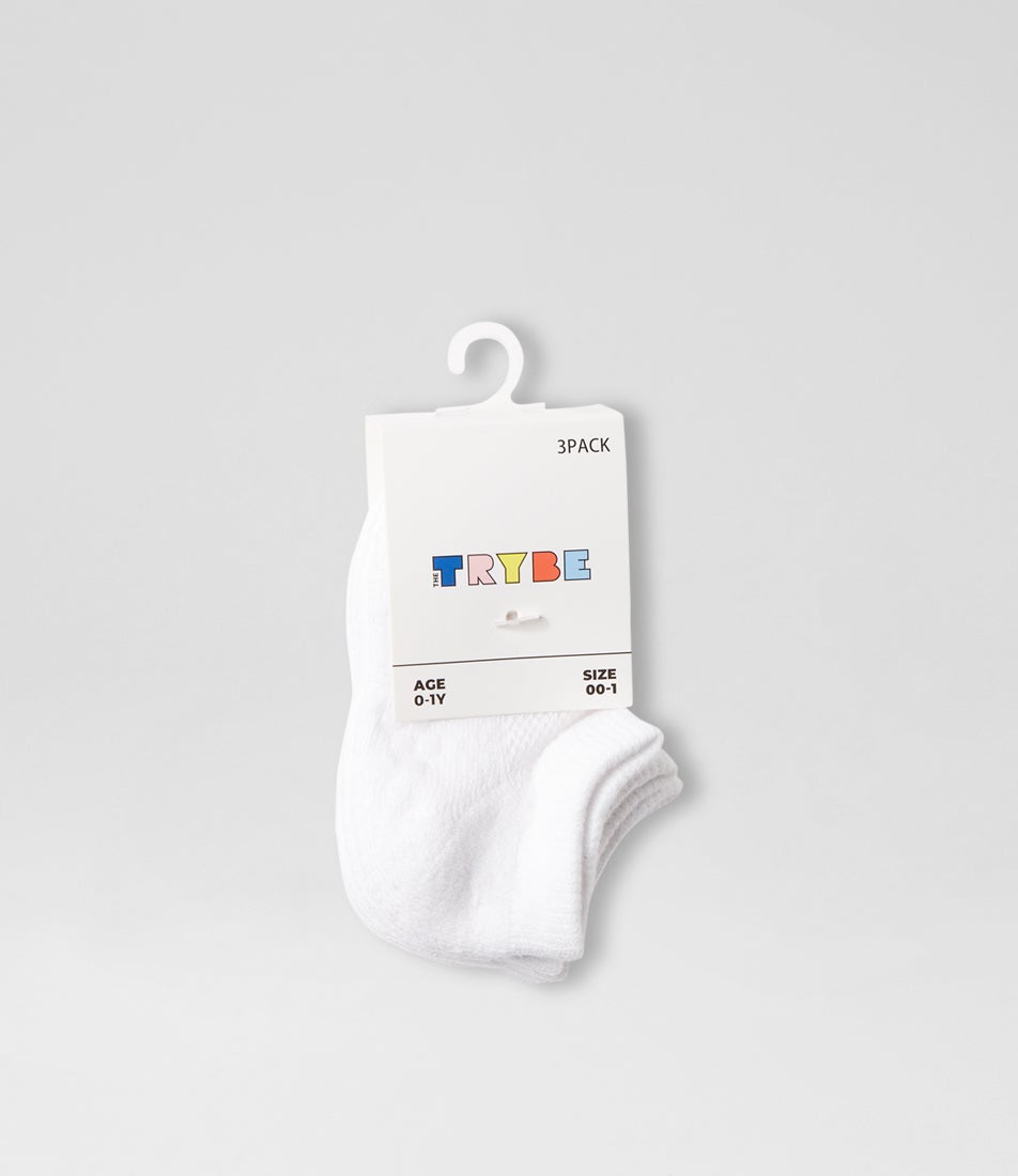 Crib Ankle 3 Pack White Cotton Socks