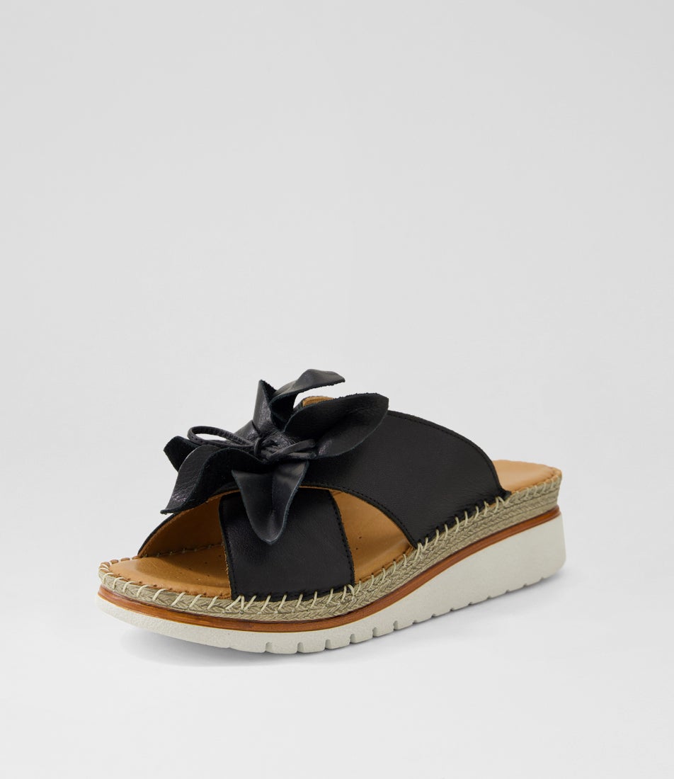 Intreege Black Leather Sandals