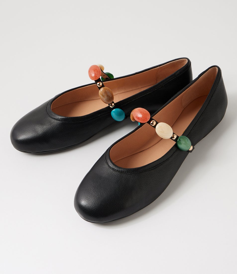 Birkita Black Multi Leather Ballet Flats