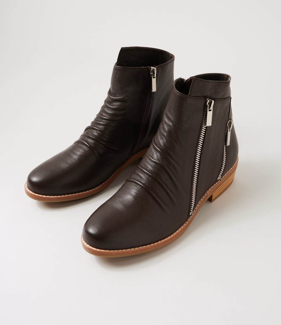 Lizzoe Choc Leather Ankle Boots