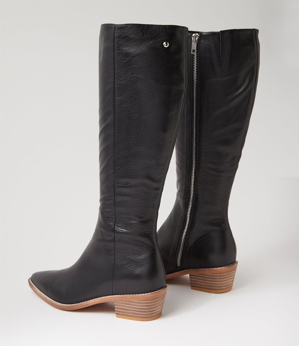 Desta Black Natural Leather Knee High Boots