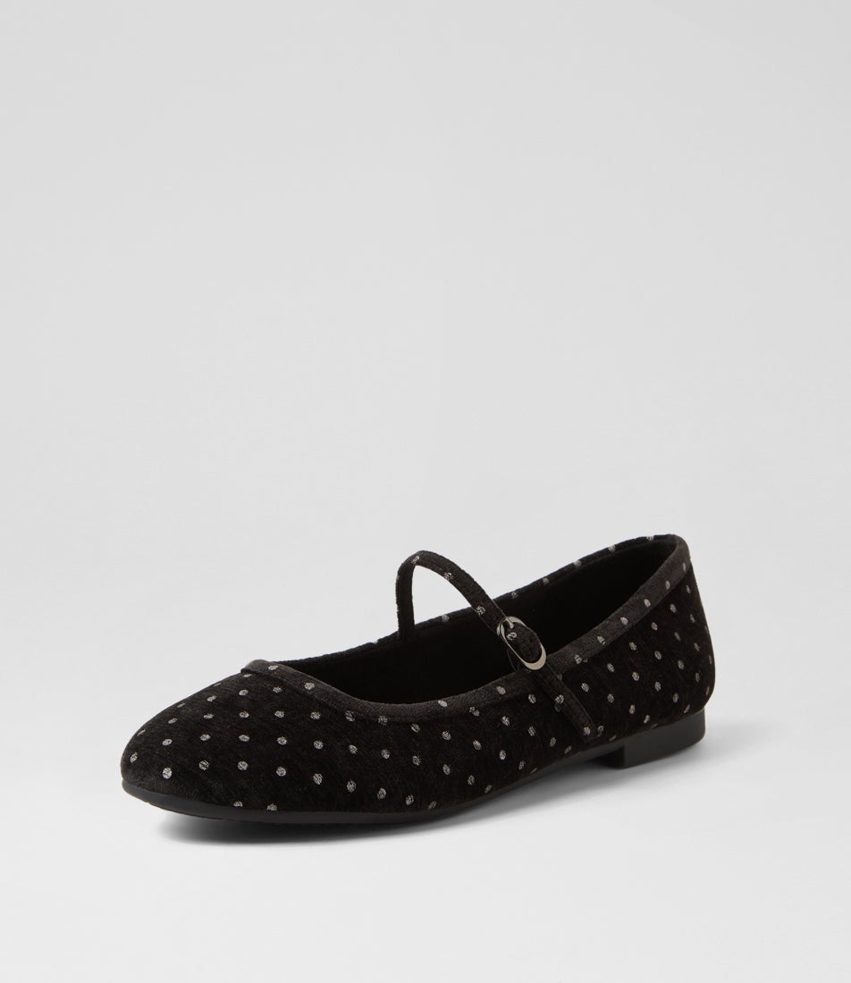 Dazine Black Spot Velvet Flat Shoes