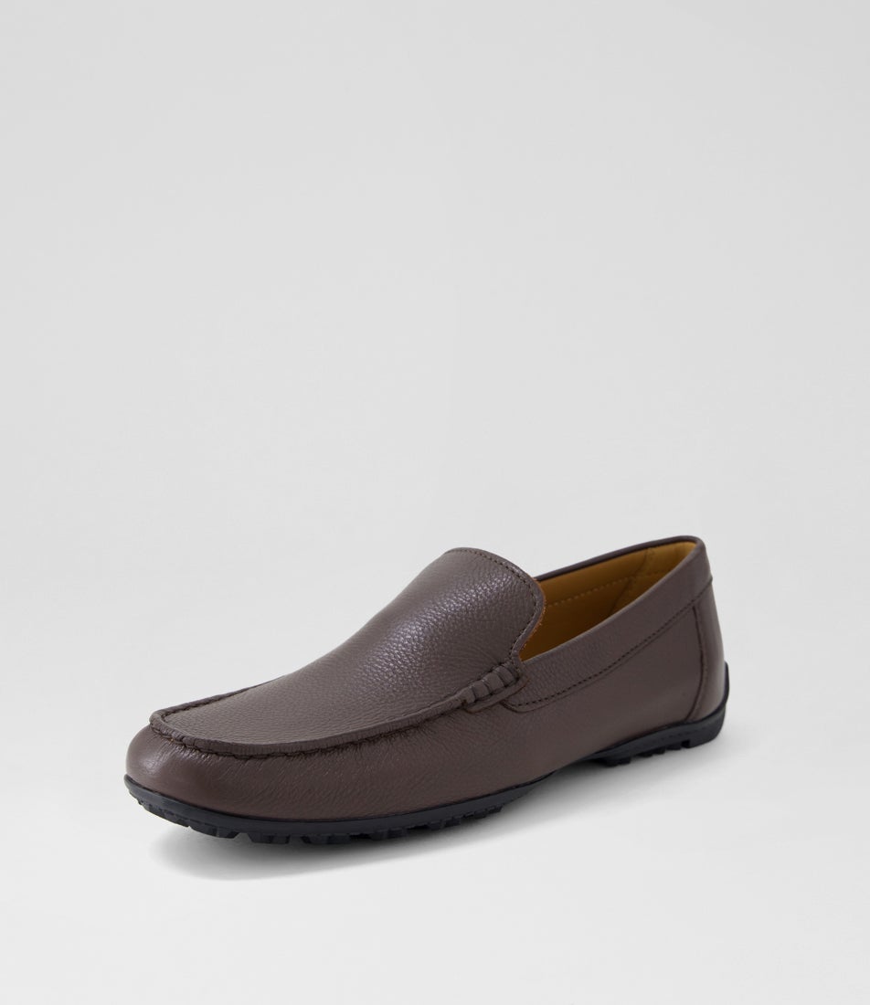 U Kosmopolis Grip A Dark Brown Tumble Leather Flat Shoes