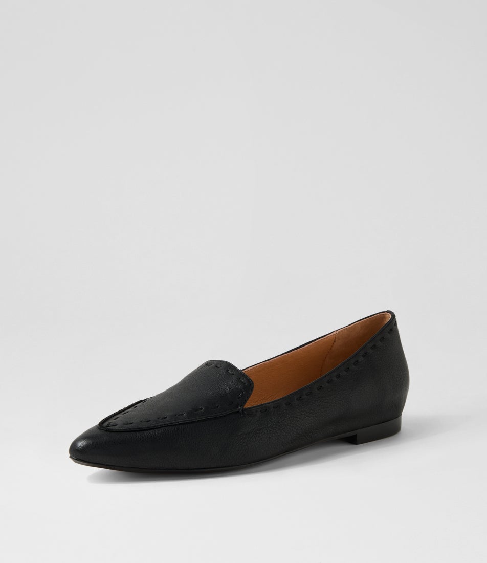 Yukka Black Stitch Leather Loafers