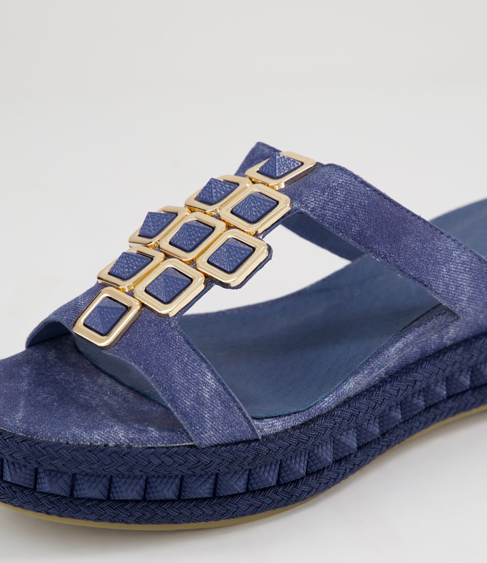 Maija Blue Distress Denim Leather Sandals