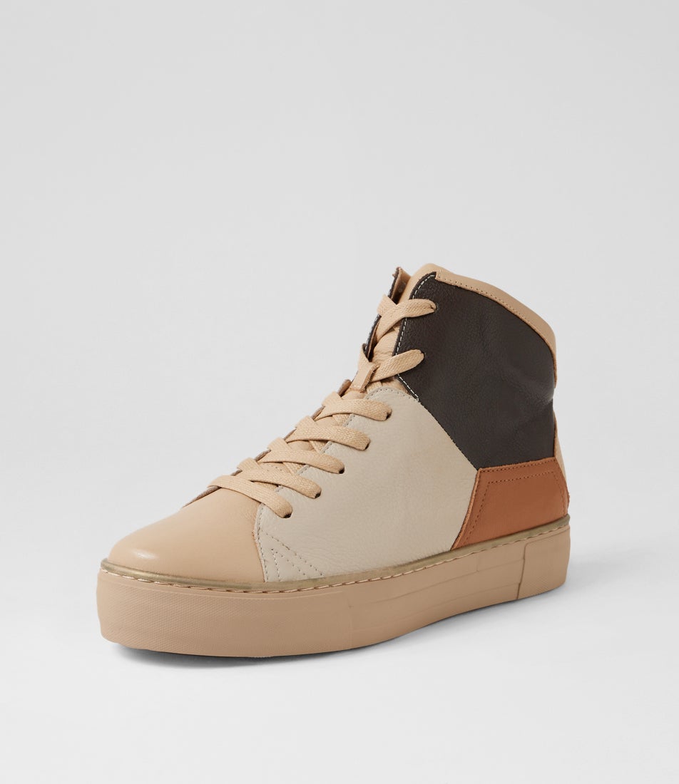 Ferays Neutral Multi Leather Lace Up Boots