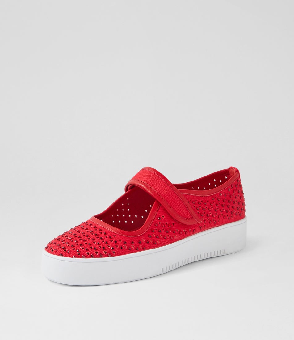 Lynae Red Fabric Sneakers