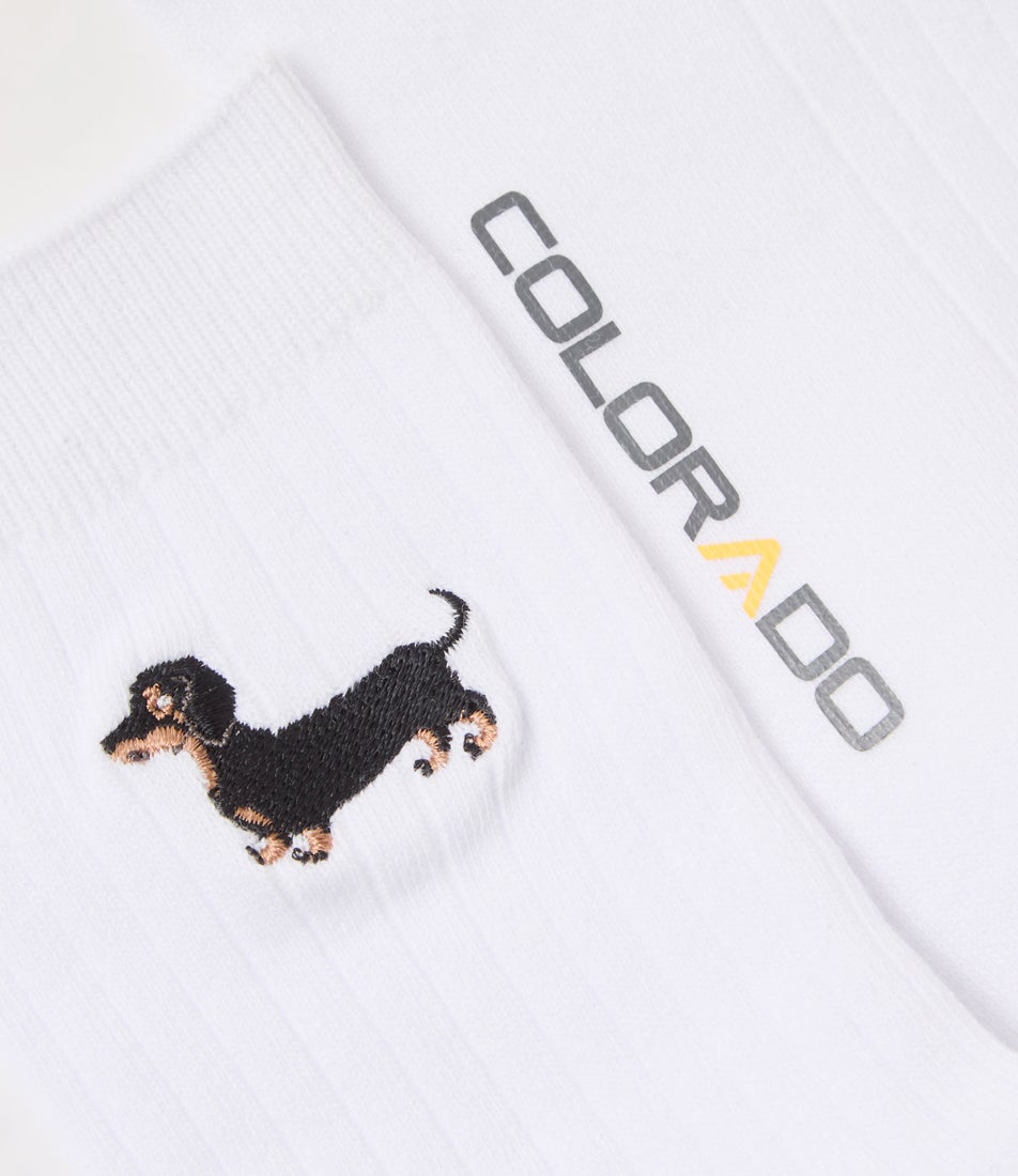 Daschund White Multi Cotton Socks
