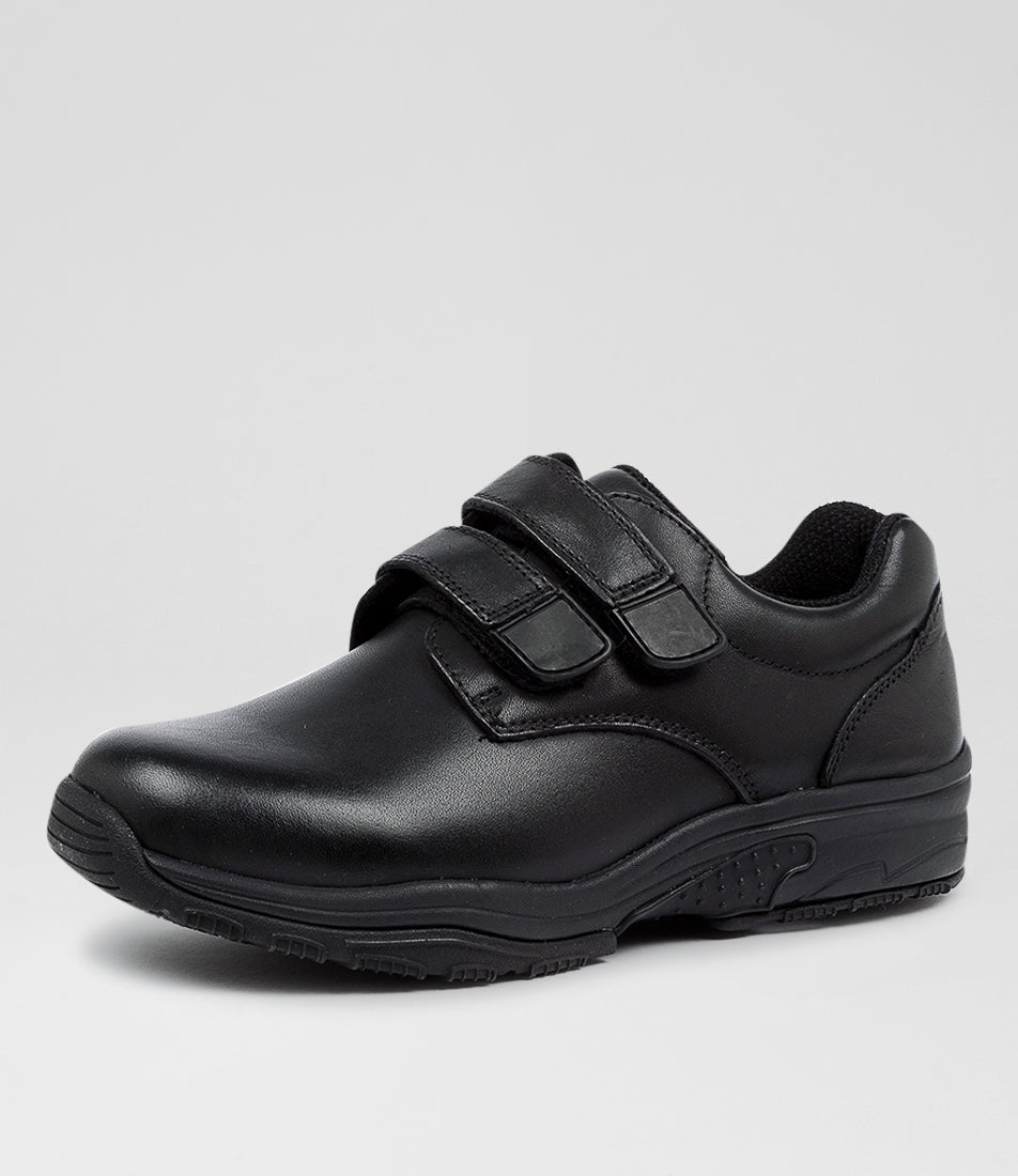 Hybrid Junior E Velcro Black Leather Flat Shoes