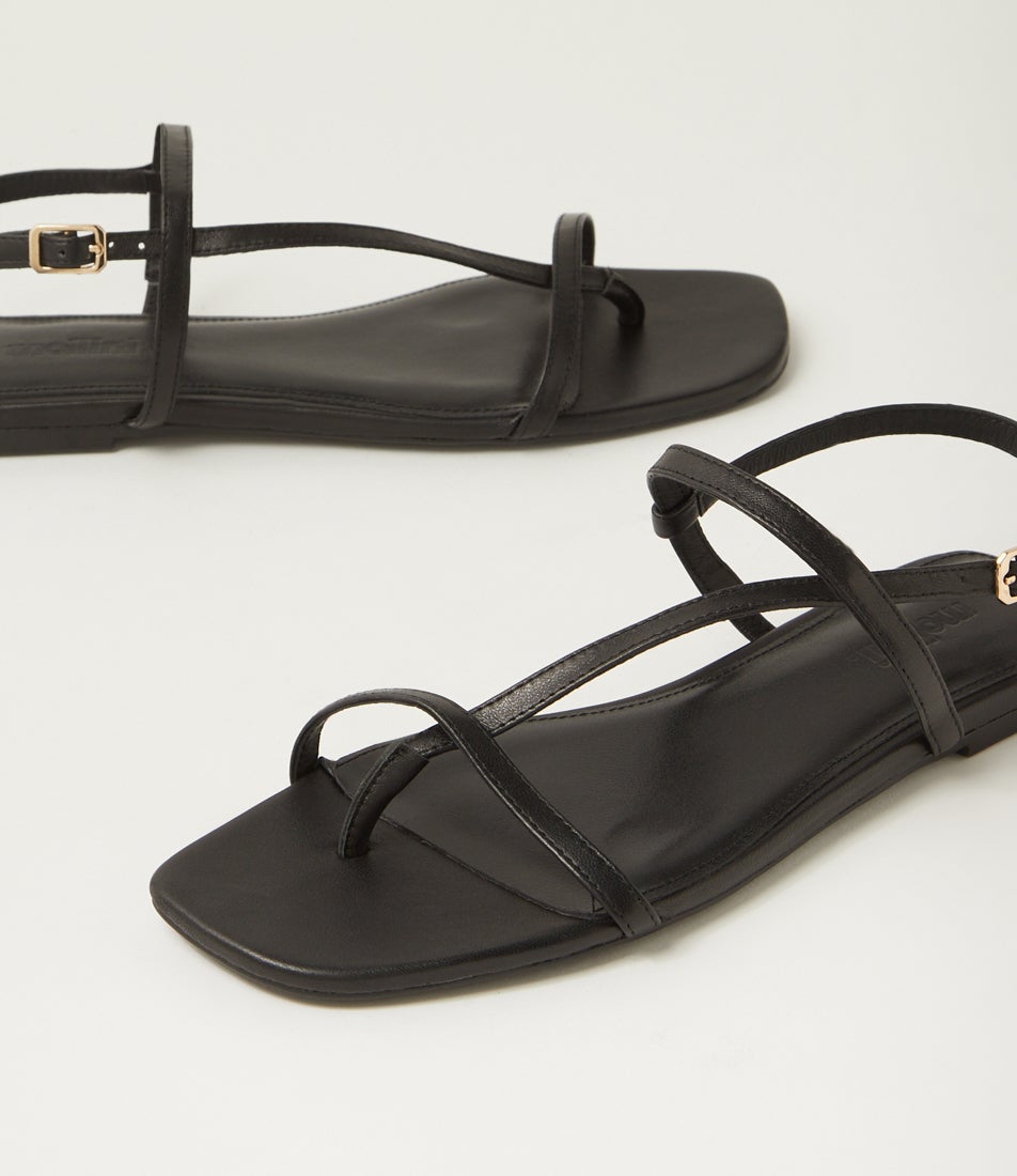 Rollina Black Leather Sandals