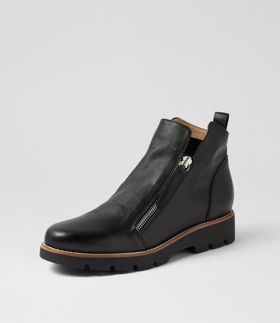 Dottiz Black Leather Ankle Boots