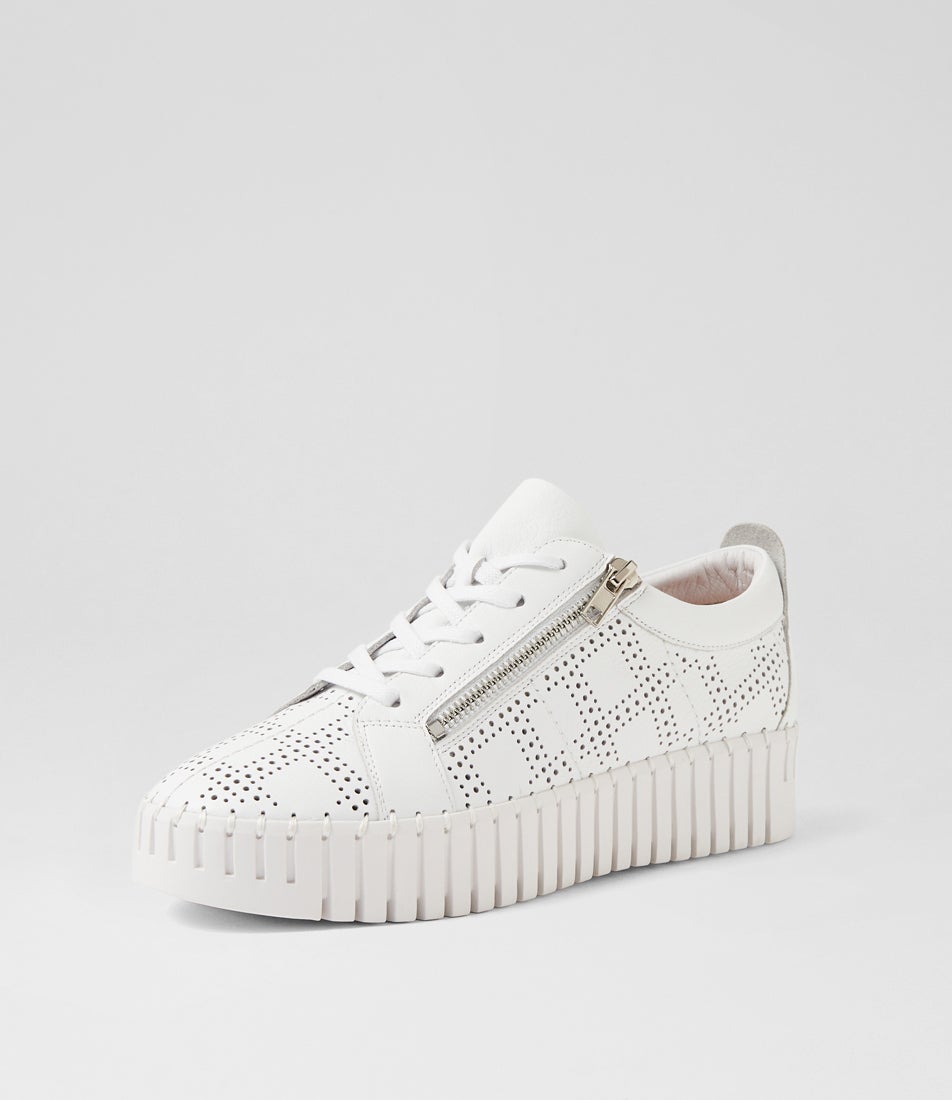 Bowiez White Leather Lace Up Flats