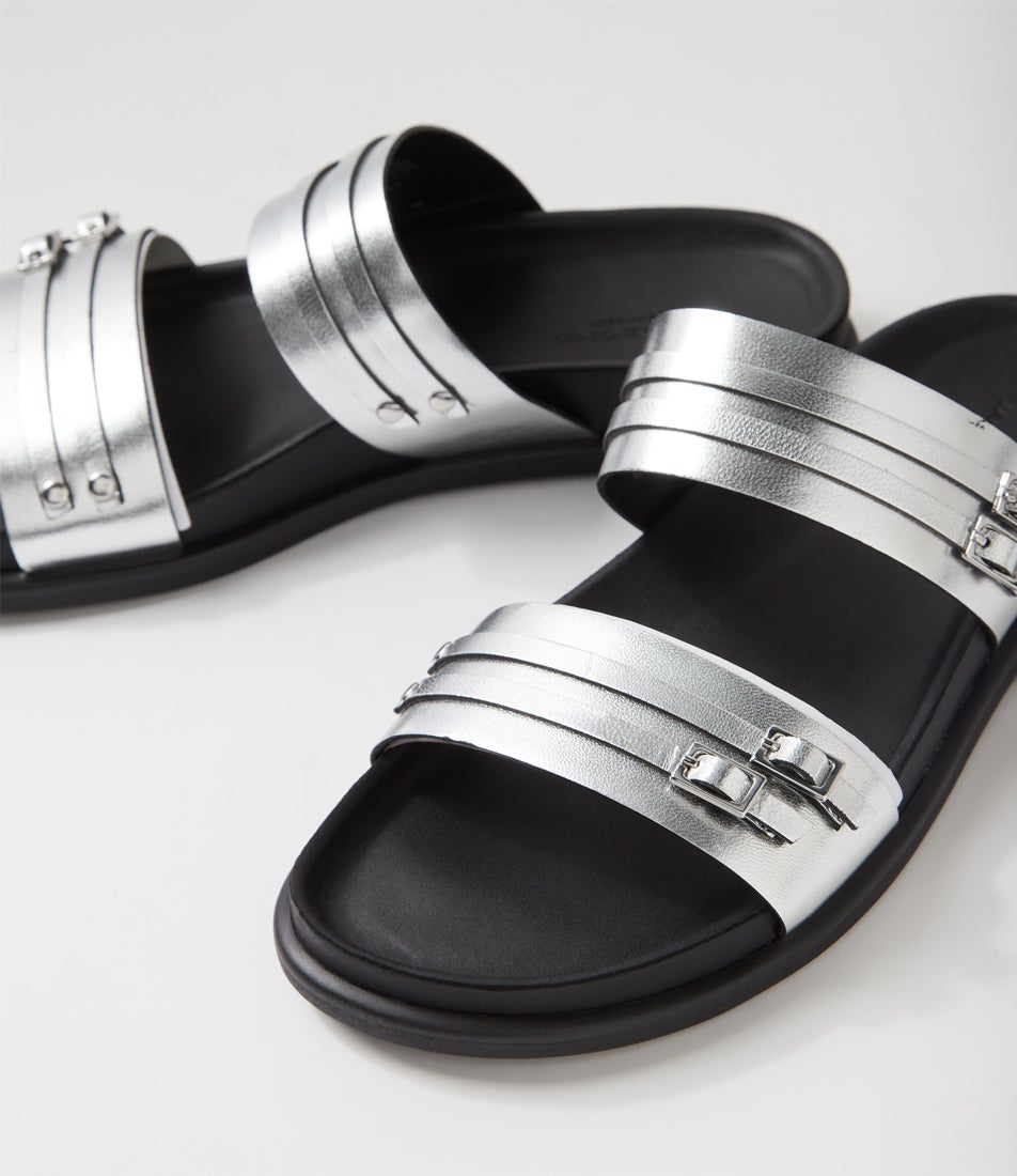 Effie Silver Metallic Leather Slides
