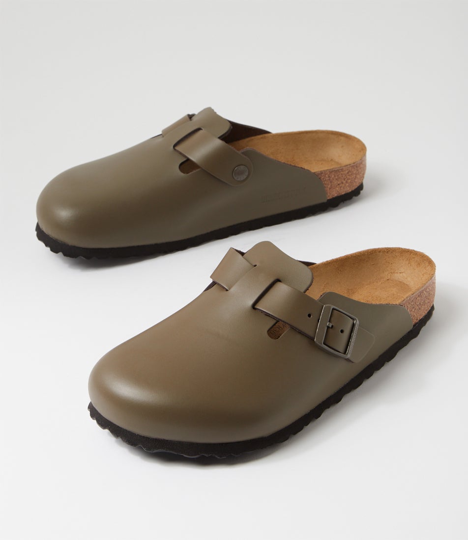 Boston Mens Concrete Grey Leather Flat Shoes