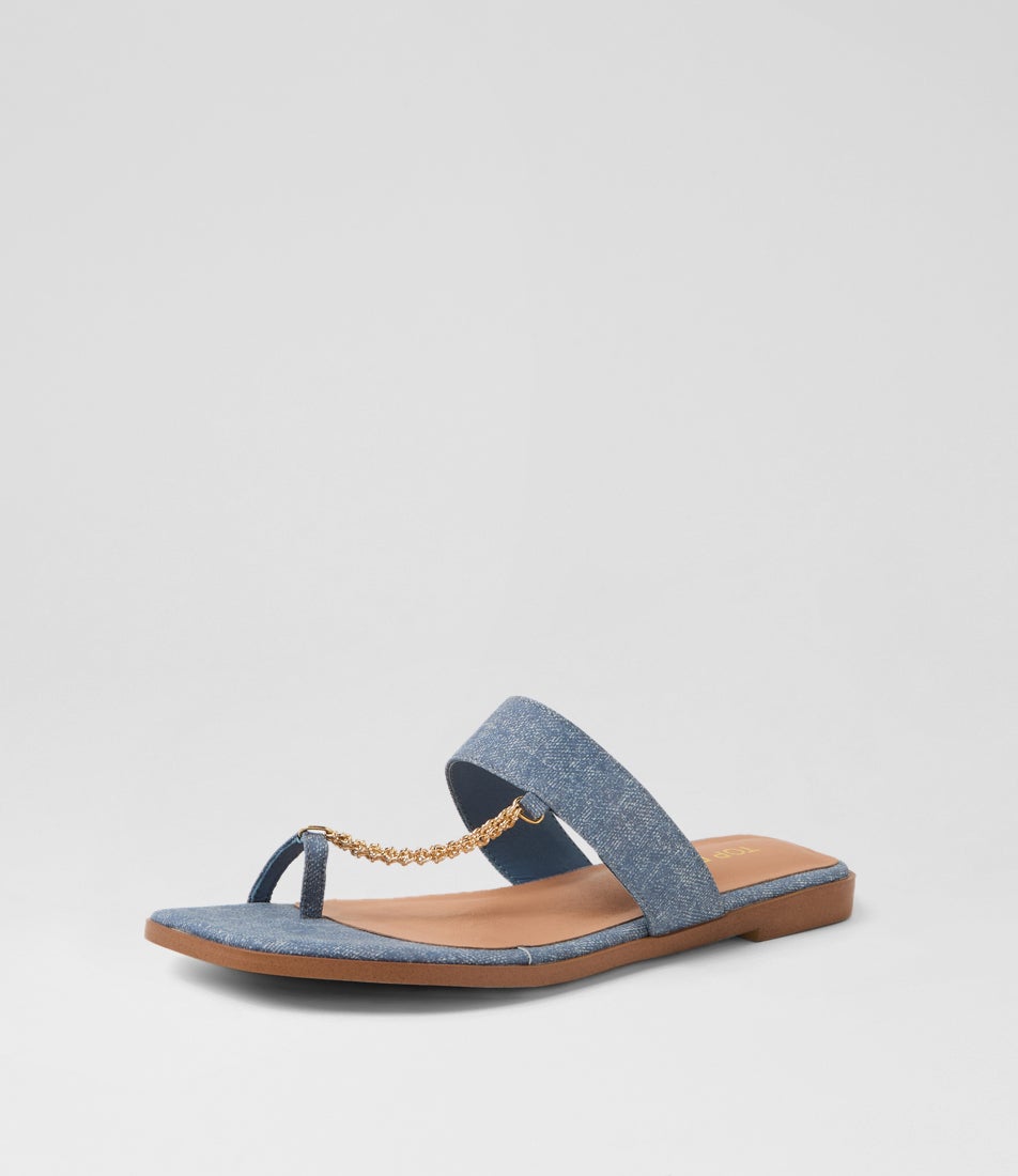 Lessan Blue Denim Leather Slides