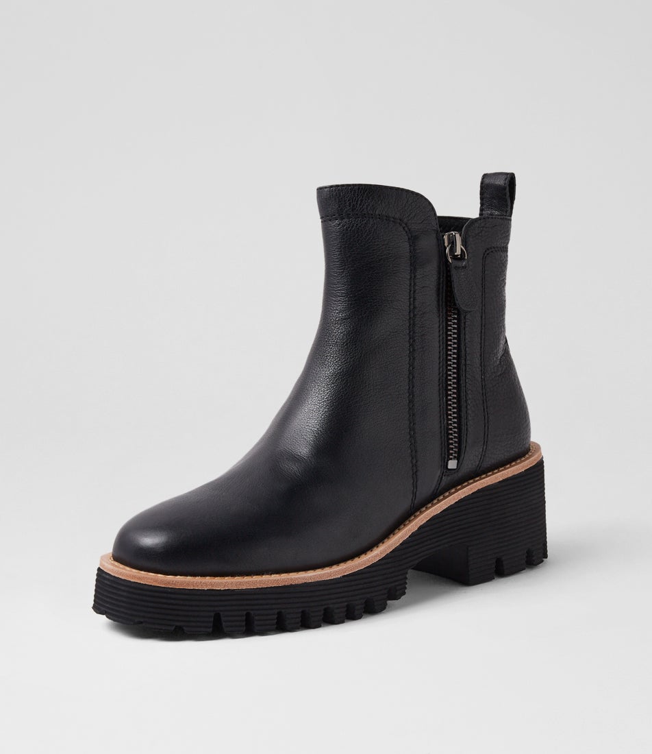 Waizey Black Leather Ankle Boots